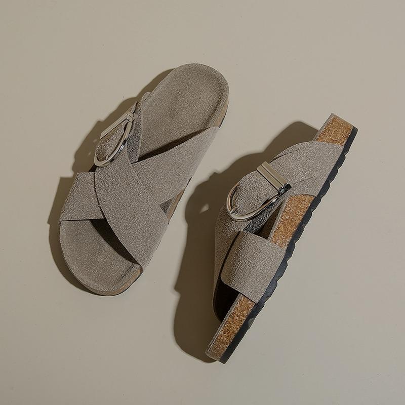 Fashion Retro Cross Band Flat Sandals for Women Buckle Decor Thick Sole Platform Slippers Woman 2025 Summer Comfort Non Slip Beach Shoes