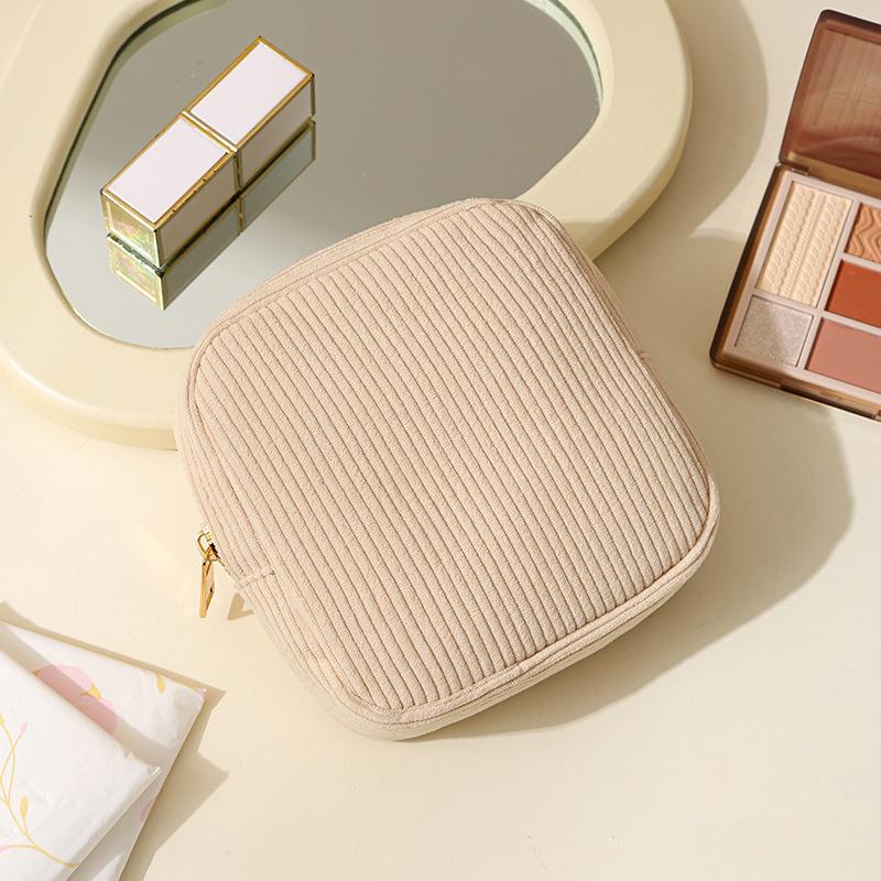 

2026 Fashion Mini Cosmetic Storage Bag Makeup Lipstick Sanitary Napkins Pouch Women Ins Corduroy Travel Organizer Bags бежевый