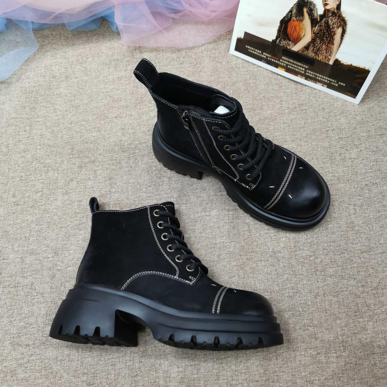 

7005 Women s Genuine Leather High Heel Platform Ankle Boots with Thick Soles 39 чорний