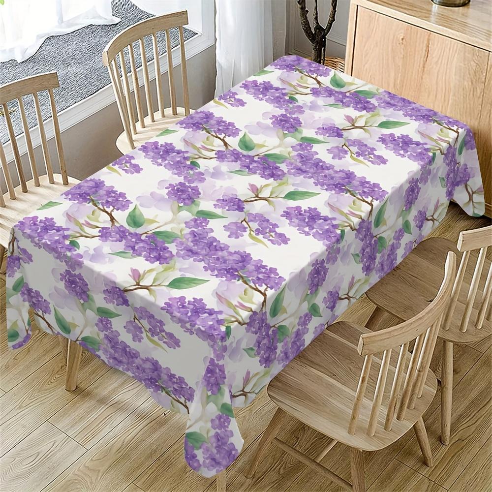 1pc Elegant Lavender Floral Print Tablecloth - Vintage Style, Polyester, Rectangular, Ideal for Spring/Summer Dining, Indoor/Outdoor Use, Perfect for