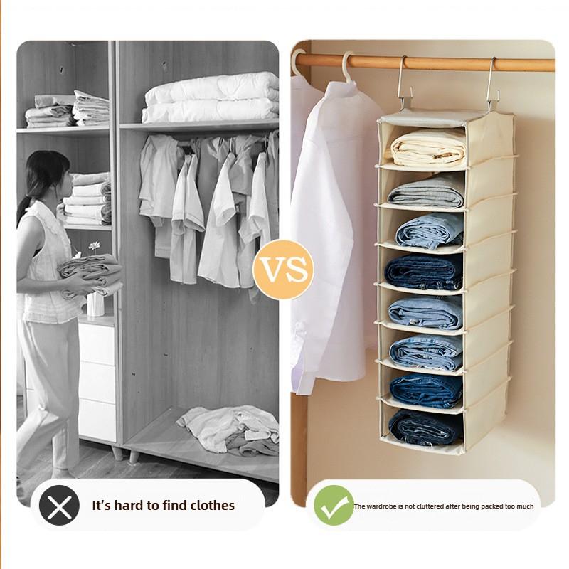 Cotton Closet Organizer Bag, Multi-Layer Hanging Wardrobe Storage, Washable Foldable 3D Storage, Home Layered Space Saver