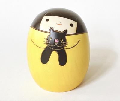 Usaburo Holz Kokeshi Puppe Neko no Kuro 9cm Hoch Hergestellt in Japan