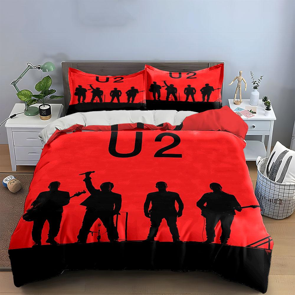 Red U2 Band Silhouette Bedding Bedding Duvet Cover Set Duvet Cover Pillowcases (1 * Duvet Cover 2 * Pillowcases, Without Duvet Insert)