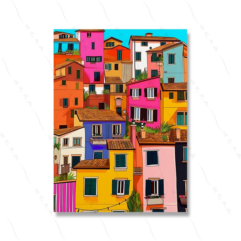 

Современная туристическая иллюстрация, плакат с известными городами Италии, красочная архитектура, принт, абстрактное искусство, холст, пейзаж, домашний декор для комнаты (с рамкой) 15*20cm(with frame)