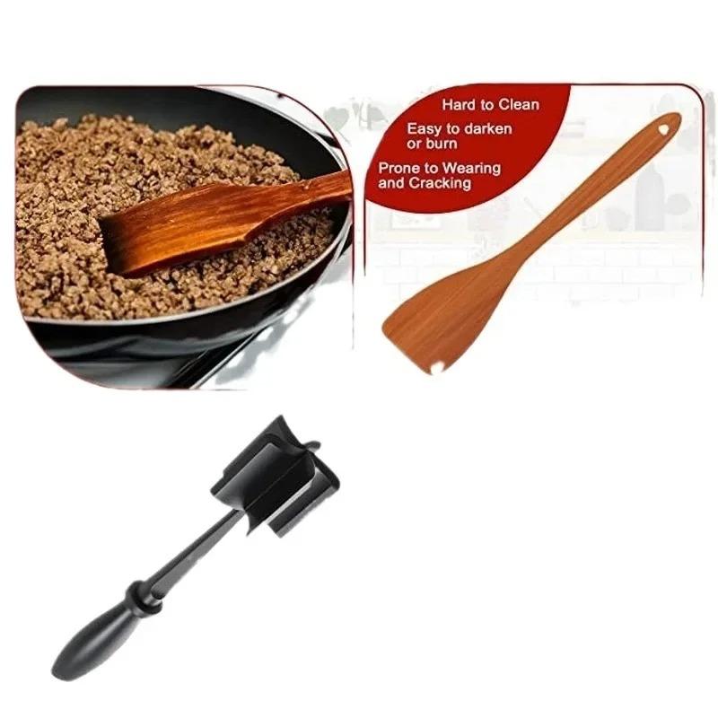 1Pcs Kitchen Meat Chopper Ground Beef Masher Mixing Grinding and Pounding Spatula Meat Scraper for Mincing Meat Kitchen Gadgets