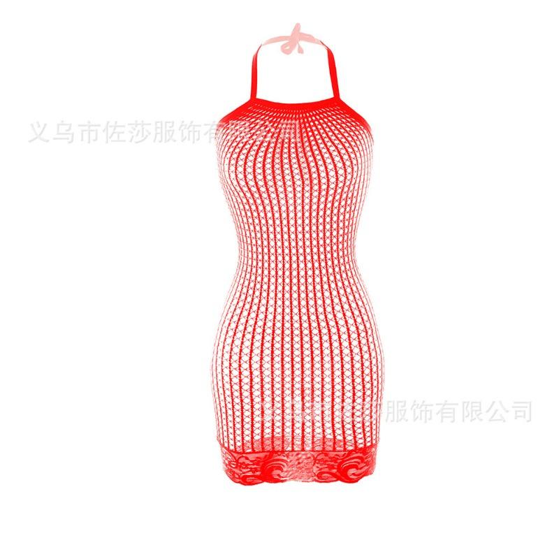 Sexy Neck Lingerie Women's Hollowed-out Tight Mesh, Burst Breasts, Perspective Hip Skirt, Uniform Temptation