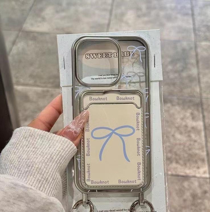 

Стильный чехол-картхолдер с бантом и ремешком на руку для iPhone 11/12/13/14ProMax XS