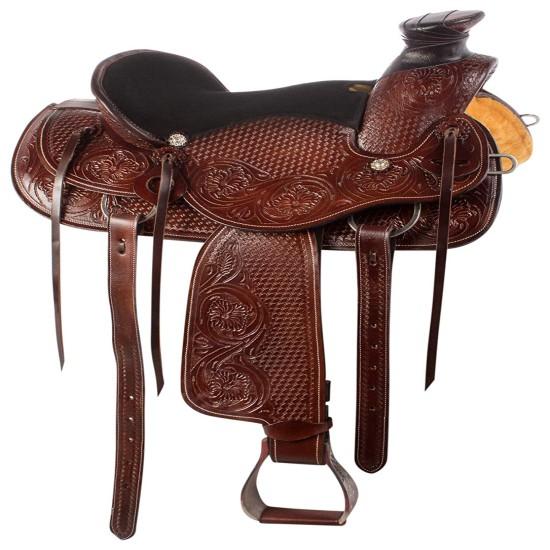 Sacoche de selle en cuir sculpté faite main : sellerie western