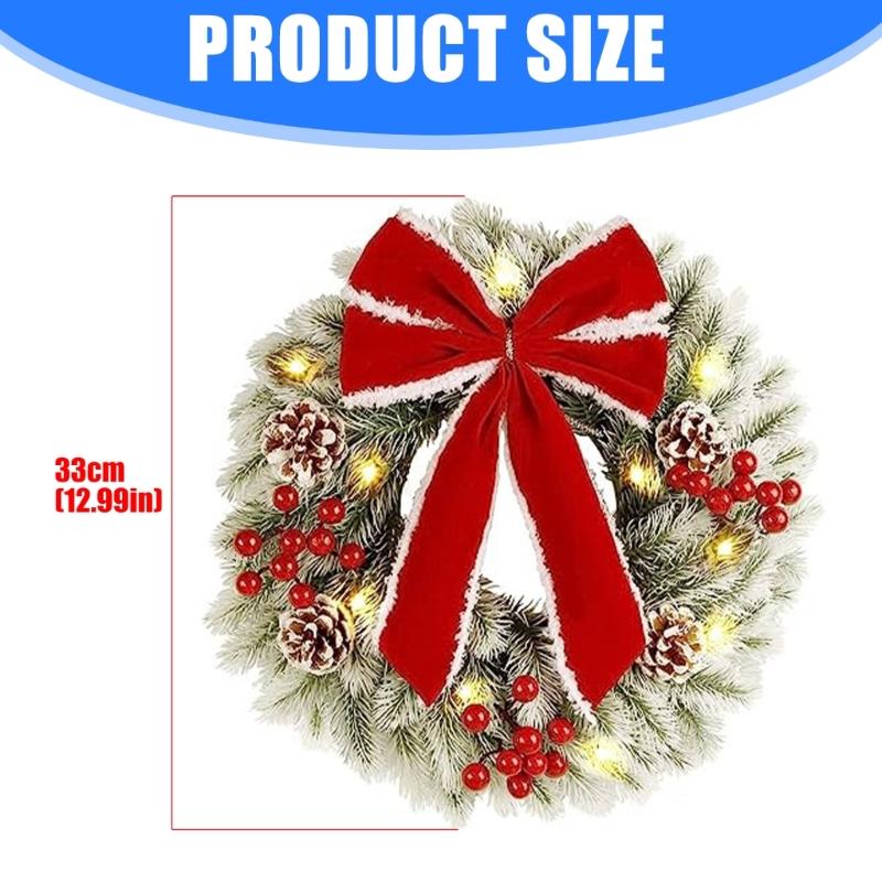 Glowing Plastic Christmas Wreath Ornament Traditional Festival Decors For Home Party Gift Indoor Outdoors Use