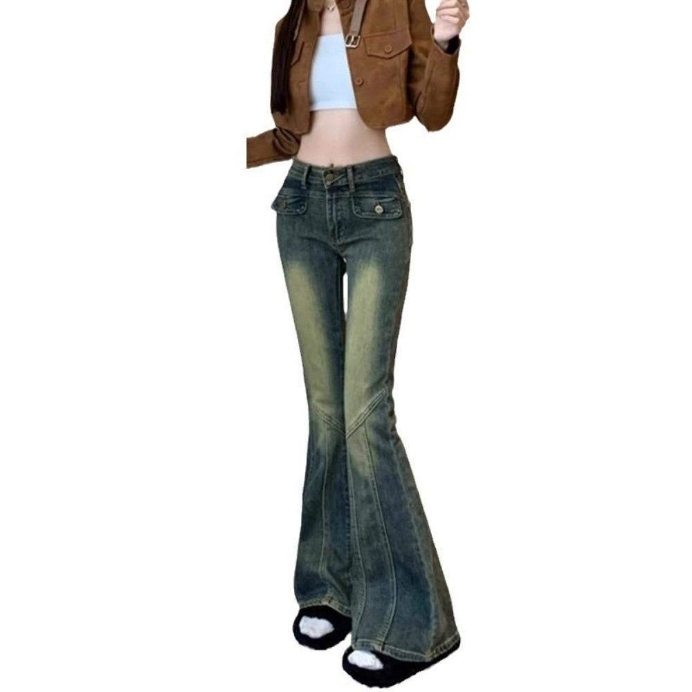 Street personality hot girl high waist micro pull jeans women spring and autumn new thin micro pull horseshoe jeans