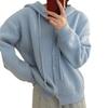 Simple casual hooded knitted cardigan top women's autumn and winter new loose lazy wind sweater jacket