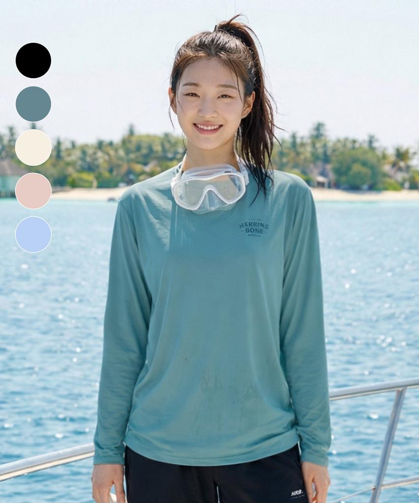 Helingbon Women'S Loose Fit Rash Guard Big Logo Long Sleeve (7 Colors) / Rj408W (A Type)