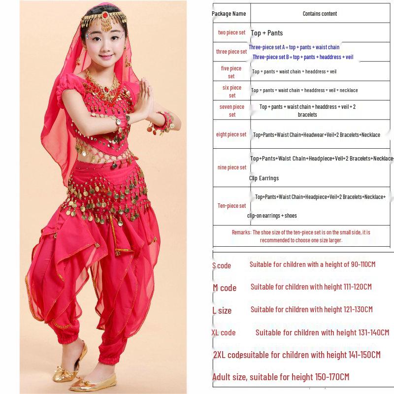 Children's Indian & Xinjiang Folk Dance Costume - Belly Dance Performance Outfit for Girls