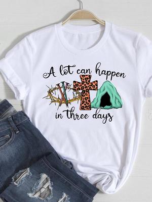 (Asian Size) Women Tee Top Clothing Leopard Faith Trend Cute Casual Short Sleeve Fashion Print Lady Tshirt Female Graphic T-shirts