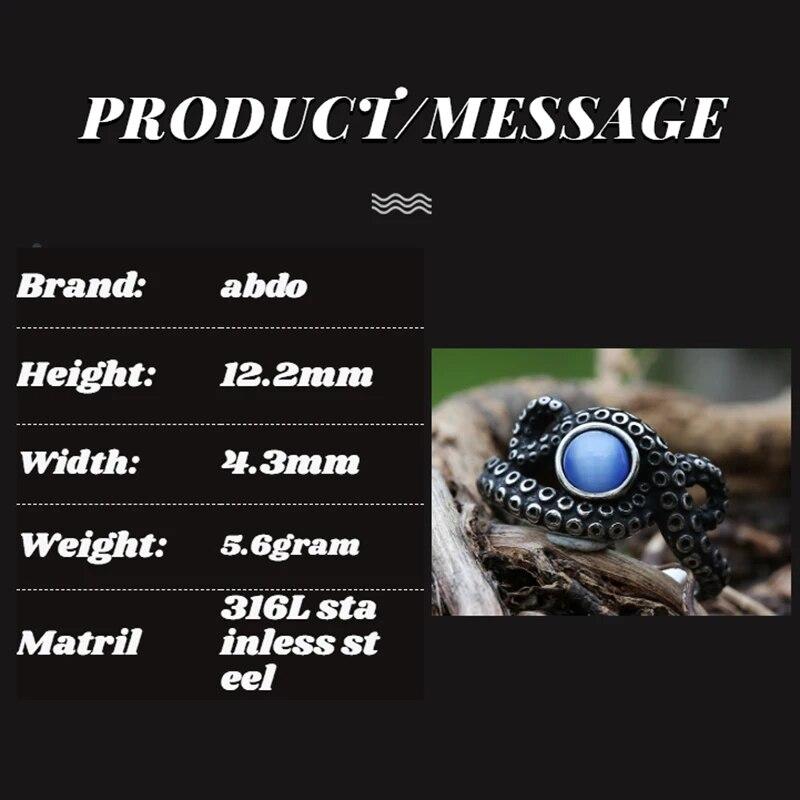 Gotická móda 2022 Muži Anels Retro Nerez Vintage Prsten chobotnice s kamenem Cat´s Eye Trendy doplňky Pár dárek