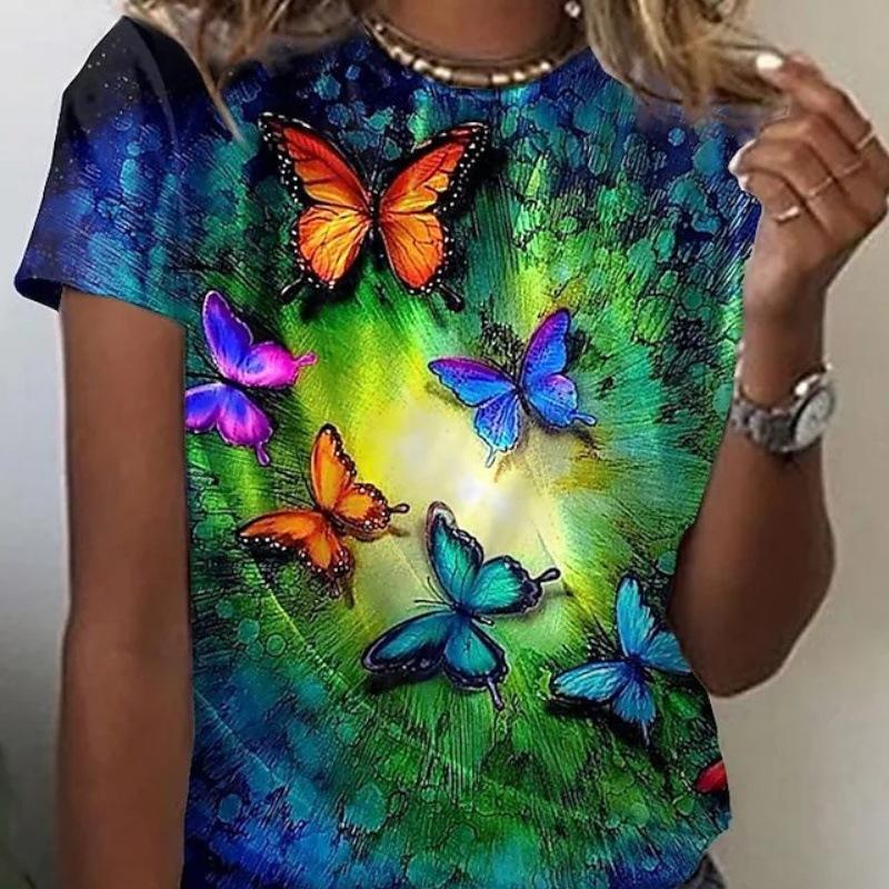 Fashion 3D Digital Printed Cat Pattern Women's Round Neck Short Sleeved T-shirt