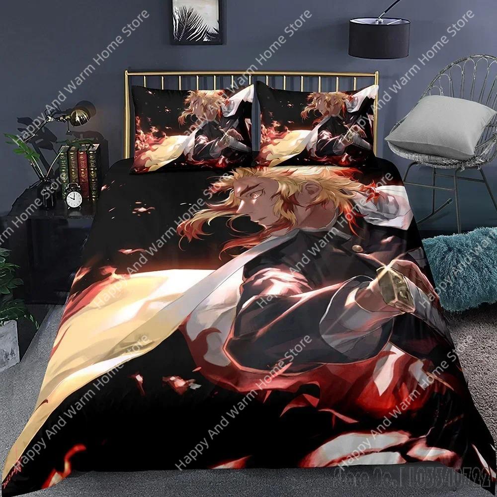 Anime Demon Slayer Tecknad Tryckt Påslakan Set HD Täcktäcke Överdrag för Pojkar Sängkläder Sängkläder Sovrumsinredning