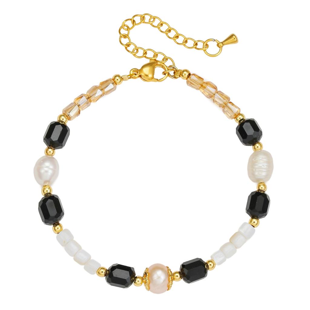 Exquisite Retro Bracelet-Necklace: Freshwater Pearls with Black & Yellow Crystals