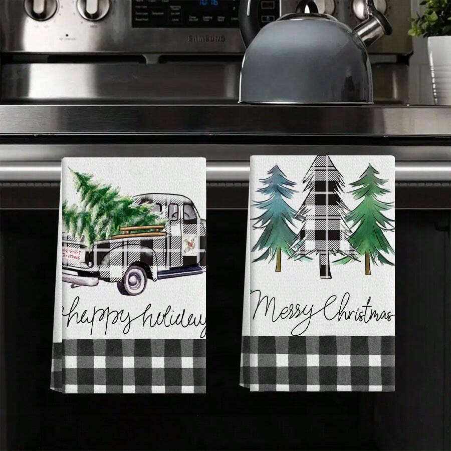 1pc/2pc/4pc/pack Christmas Scrub Sponge Creative Kitchen Dish Cloth Festive Cleaning Decor for Home & Table Kitchen Dish Towel Xmas Cleaning Supplies