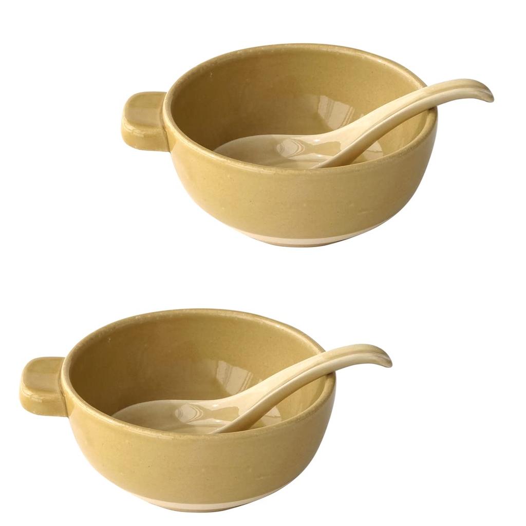 Kamoshika Douguten Tonburi- und Reisschalen-Set für 2 Personen, 2 Beilagenteller und kleine Schalen, Banko-Ware, hergestellt in Japan, Gelb