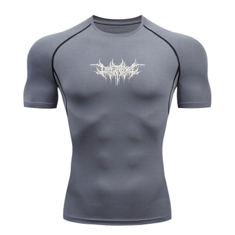 Men's Quick Dry Compression Athletic T-shirt, Weird White Spiky Web Print Breathable Slim Fit Sports Top for Gym Workout Running Training Activewear