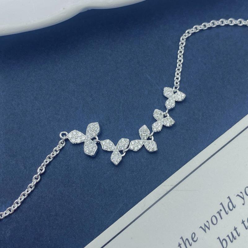 Korean Style Elegant S925 Sterling Silver Petal Bracelet for Women – Light Luxury Zircon for a High-End Feel