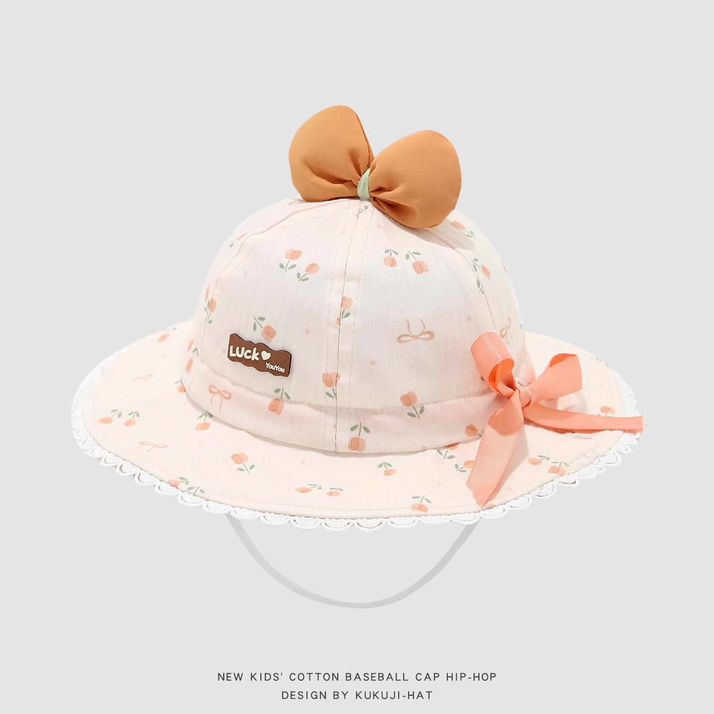 

Girls Sun Hat 50cm 1-3 Years Girl s Floral Bow Lace Princess Fisherman Cap Baby Girl Sunshield Summer Toddler Bonnet Hats 50CM оранжевый