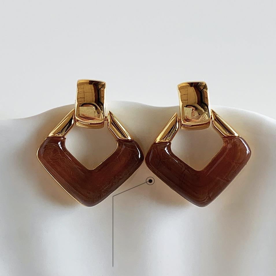 Resin rhombus pendant stud earrings simple daily versatile earrings light luxury earrings women