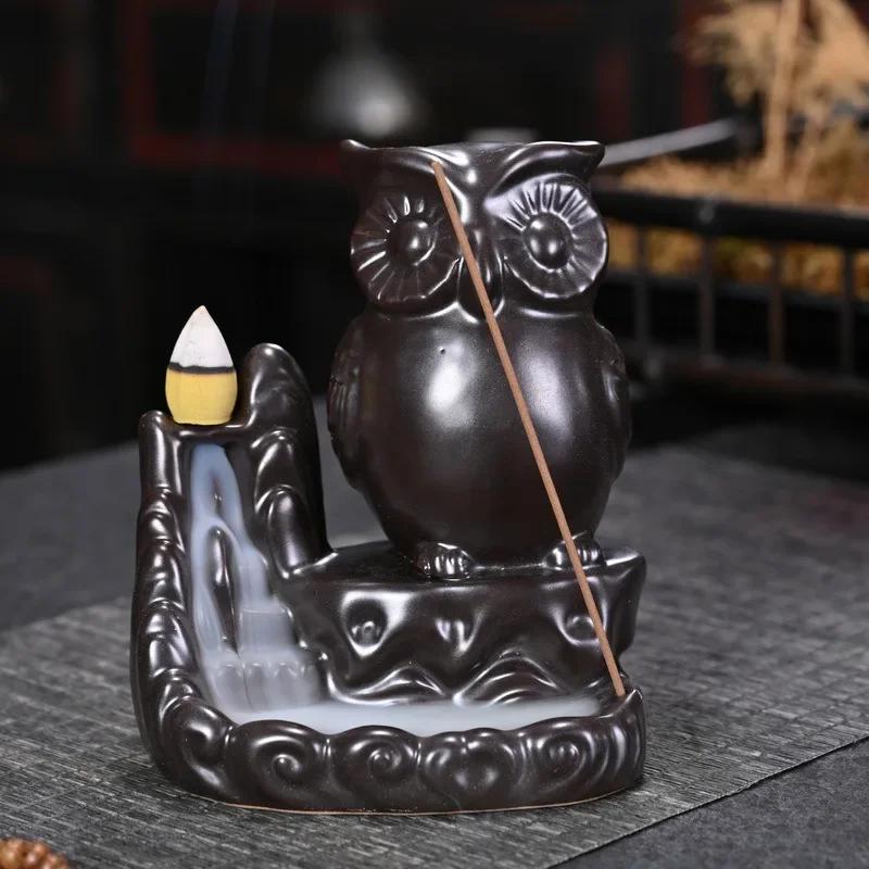 

Cute Owl Ceramic Handicrafts Waterfall Backflow Incense Burner Home Ornaments Censer Incense Stick Holder