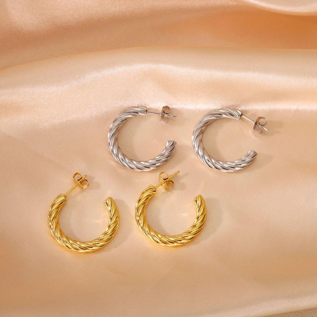 2025 Bestseller Twisted Pattern Hoop Earrings, Titanium Steel, European & American Style, Versatile Design.
