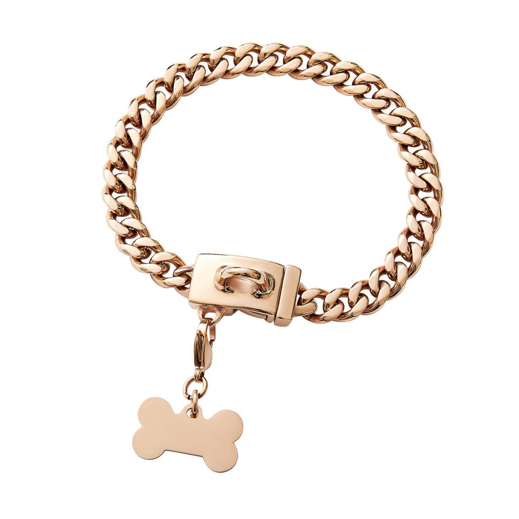 Chain Fashion Dog Collar With Bone Tag Design Suitable For Pet Decoration Daily