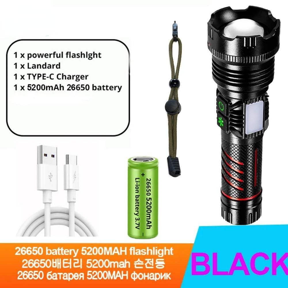 Portable Powerful LED Flashlight COB Side Lamp Long-range Aluminum Alloy Torch Type-C Rechargeable For Outdoor Hiking Fishing