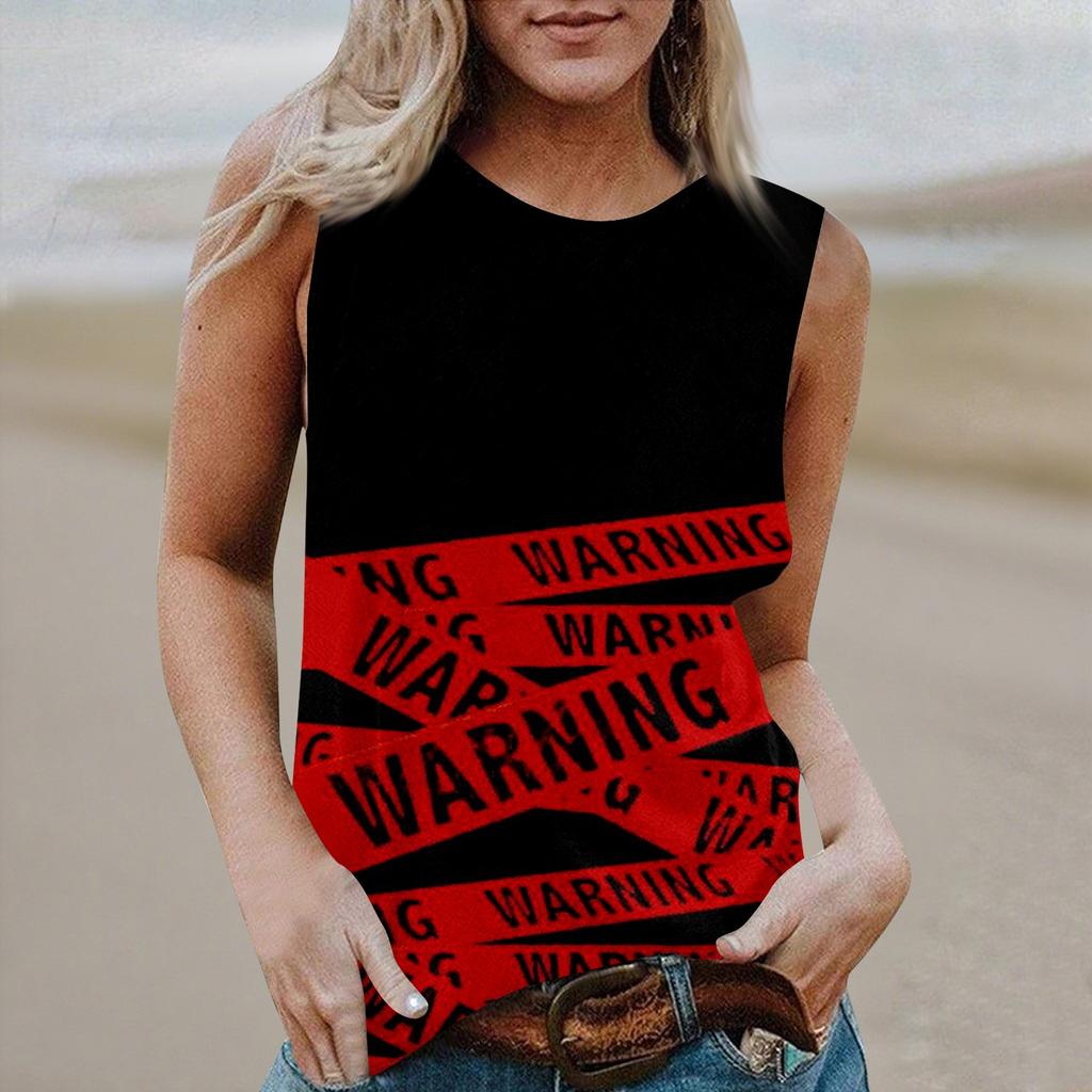 Women's Round Neck Casual Sleeveless Halloween Printed Vest T-Shirt Top