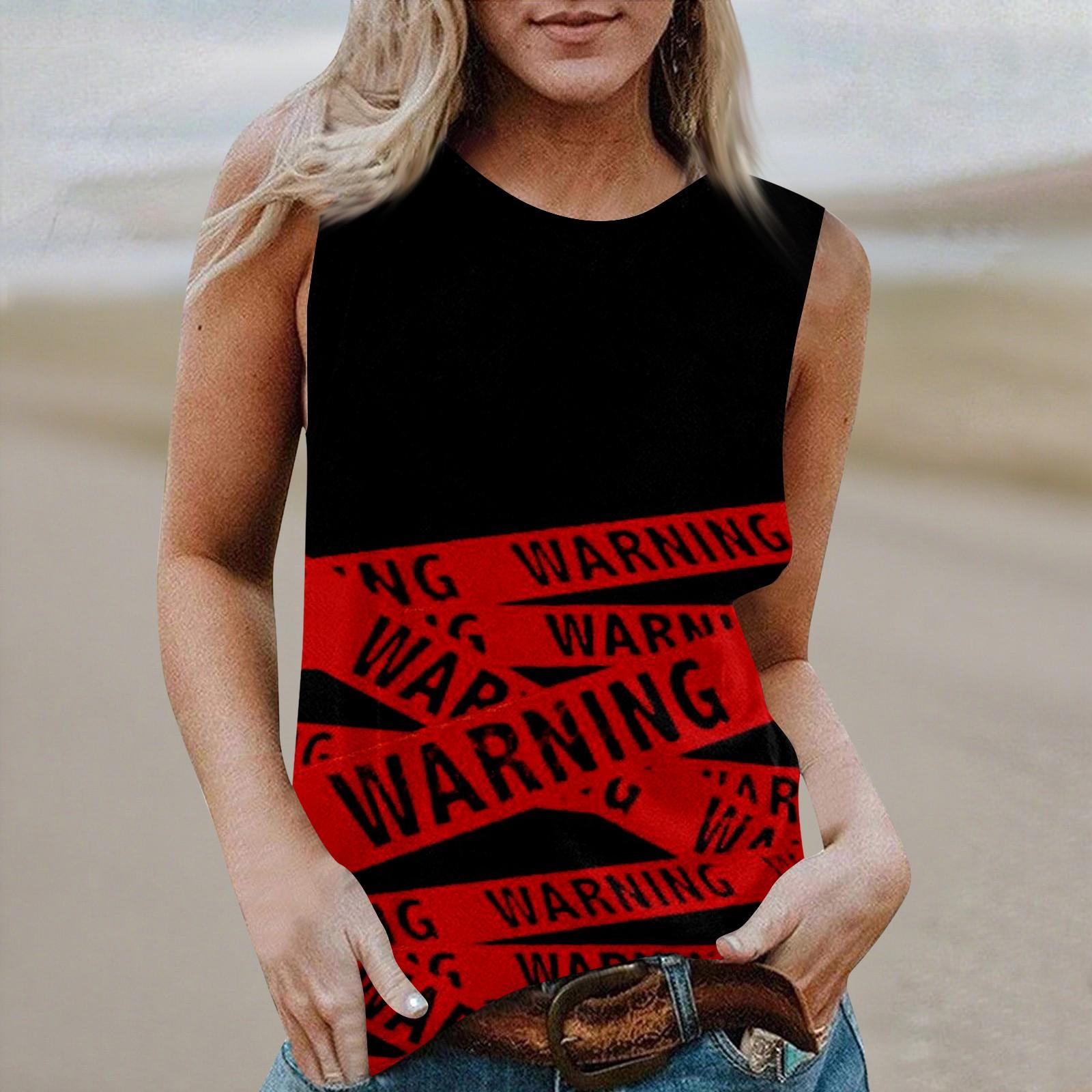 

Women s Round Neck Casual Sleeveless Halloween Printed Vest T-Shirt Top L червоний