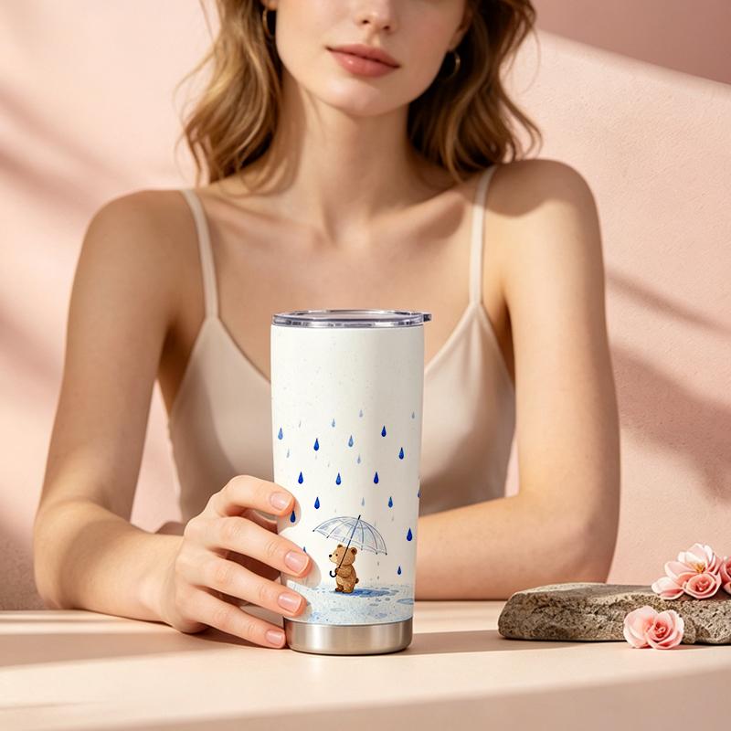 591ml Car Tumbler Bear Rain Umbrella Element Straw Cup Hot Cold Cup Coffee Tumbler Gift Cup Portable Tumbler 591ml Car Tumbler