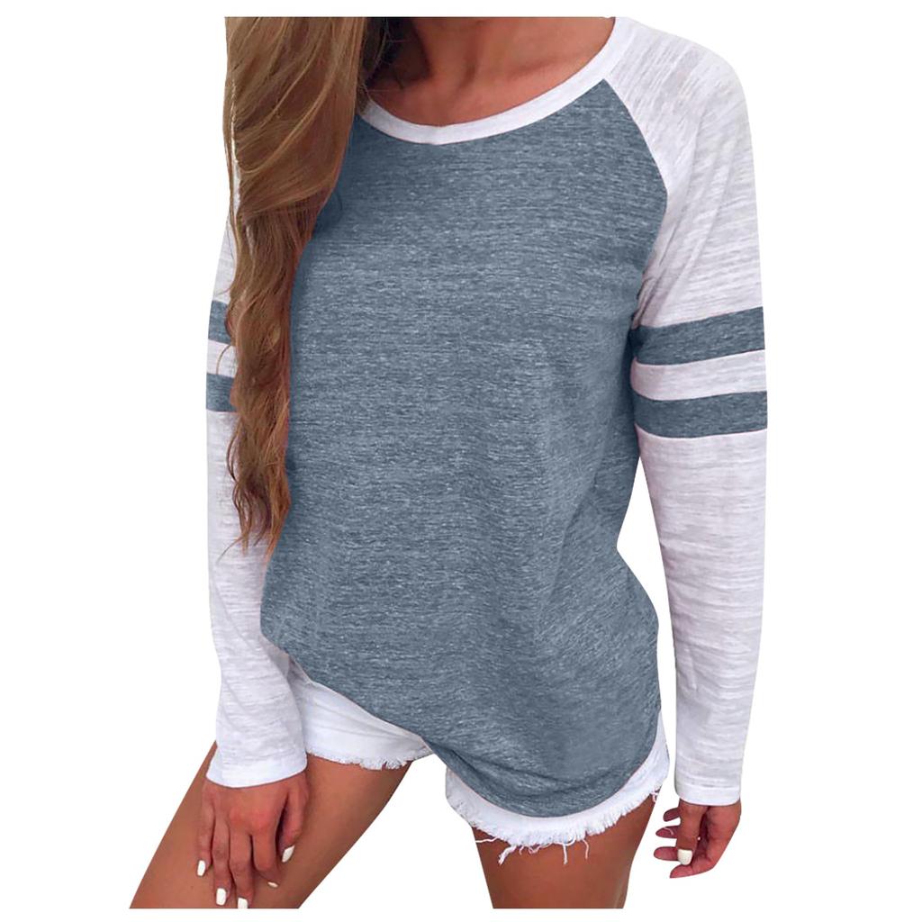 Damen Herbst/Winter Mode Langarm Splice Bluse Tops Kleidung T Shirt