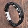 Black Leather Rope Cowhide Men's Double Layer Genuine Leather Woven Bracelet Handmade Multilayer Leather Bracelet 2026