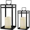 Modern Farmhouse Lantern Decor, 2Pcs Metal Candle Lanterns with Flameless Candles Black Decorative Lantern for Front Porch Covered Patio Dining Table