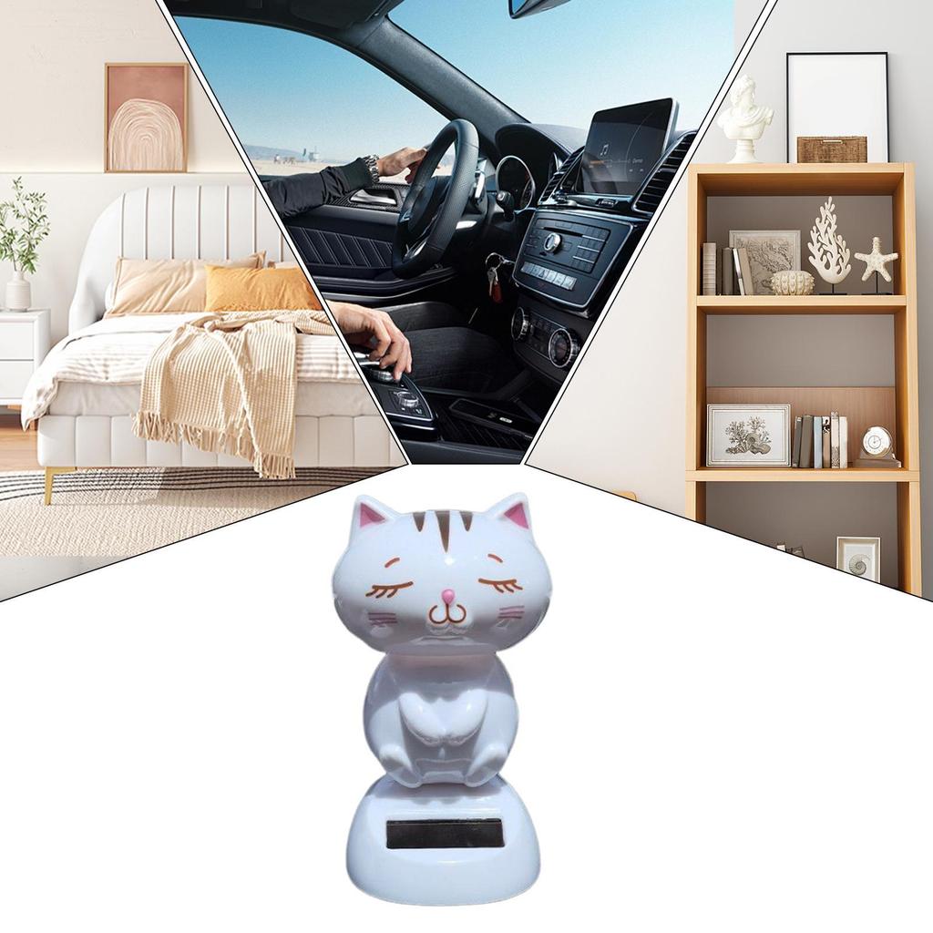 Dashboard Figurines Solar Cat Dashboard Shaking Head Wobble Toy Funny Decor For Auto Desk Office Home Vehicles Scooters Men