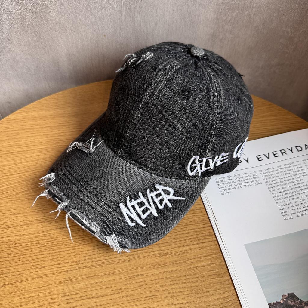 Unisex Letter Embroidery Waterwashed Denim Baseball Cap Peaked Cap For Daily Use