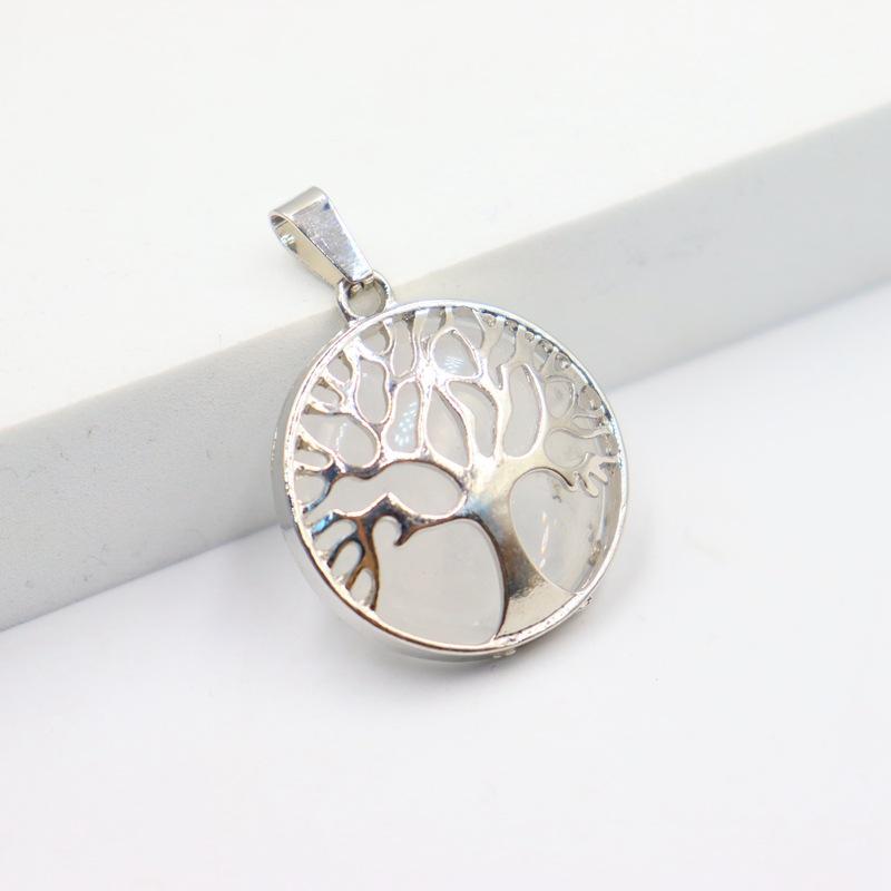 JMXD-Tree of Life Pendant Necklace Round Natural Stone Retro Fortune Tree  Hollow Peace Tree Necklace