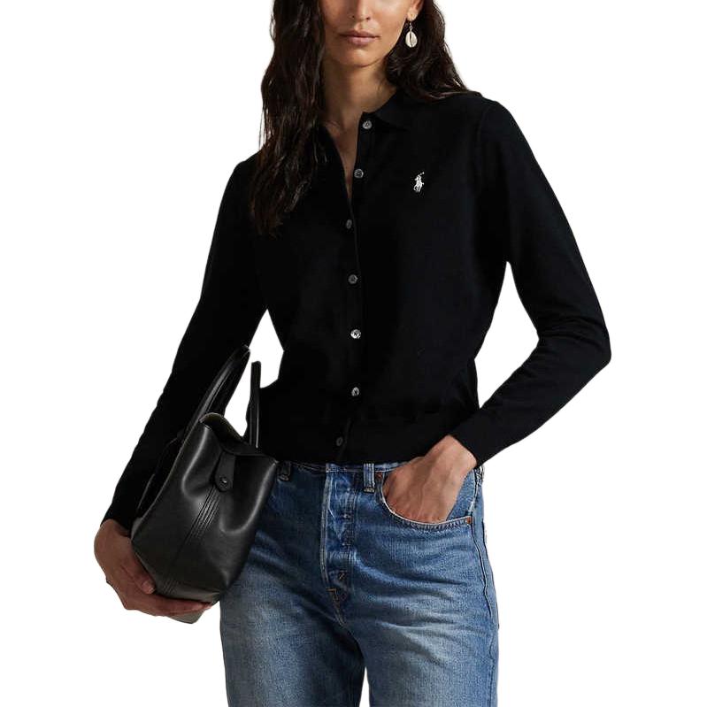 Polo Ralph Lauren FW25 Polo Button-Up Long Sleeve Knit Sweater Women Sweater Black WMPOSWENDW20437-001