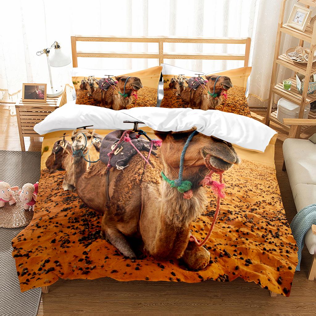 Camel King Queen Duvet Cover Tropical Desert Animals Bedding Set Lovely Wildlife Quilt Cover 2/3pcs Polyester Comforter Cover