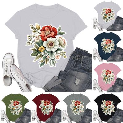 Women's Fashion Casual Printed Short Sleeve Round Neck Pullover Tops