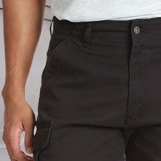 Men Cargo Shorts Mid-rise Button Zipper Fly Solid Color Casual Shorts with Reinforced Pockets Outdoor Activities Shorts