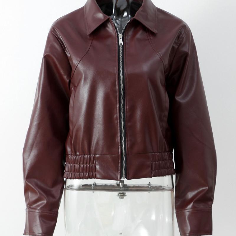 Volné PU bundy kabáty pro ženy podzim zima klopa s dlouhým rukávem vínové červené kabáty vintage móda dojíždění bomber bundy