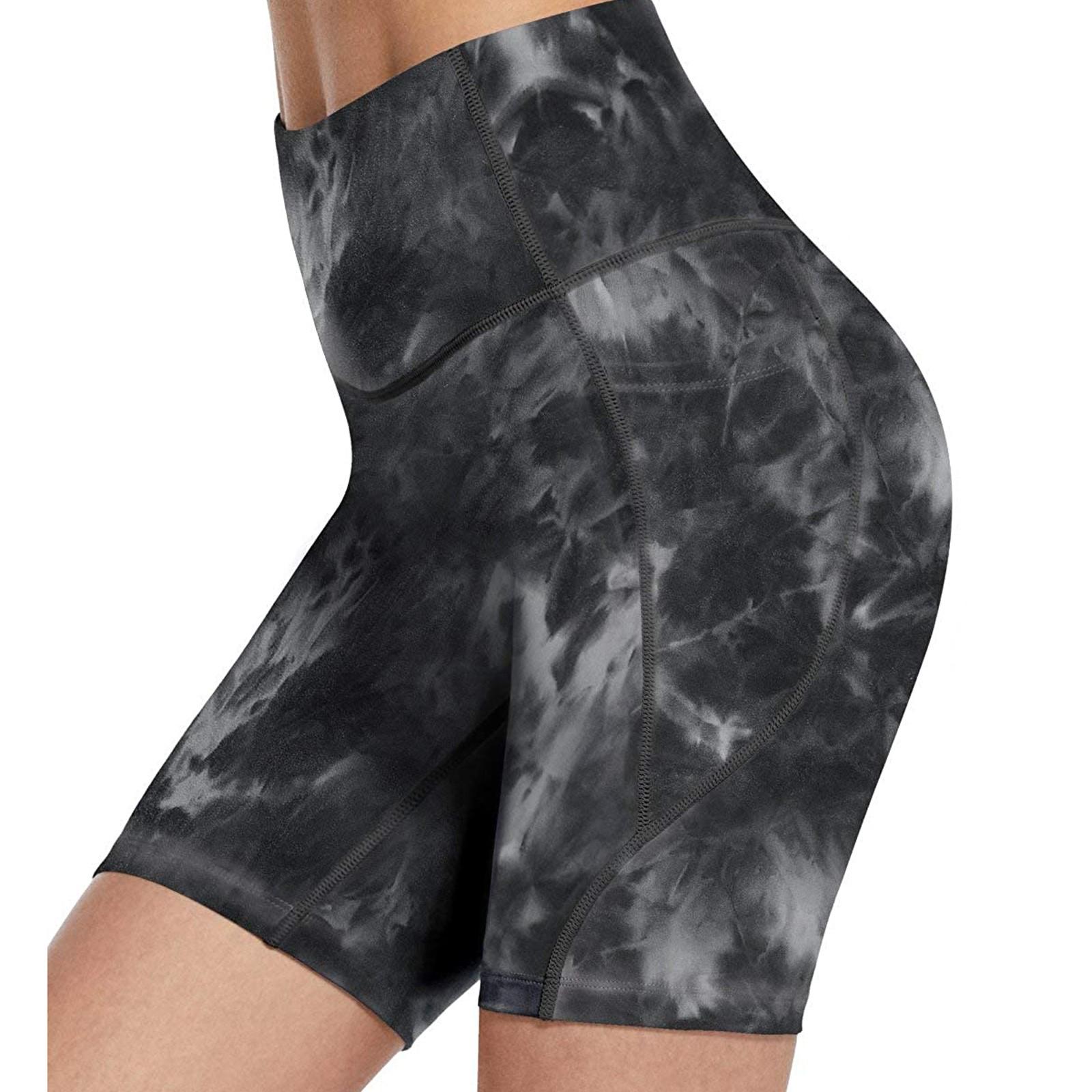 

Women s Printing Pad Dyeing High Waist Tight Fitting Hip Lift Shorts Yoga Pants L чёрный