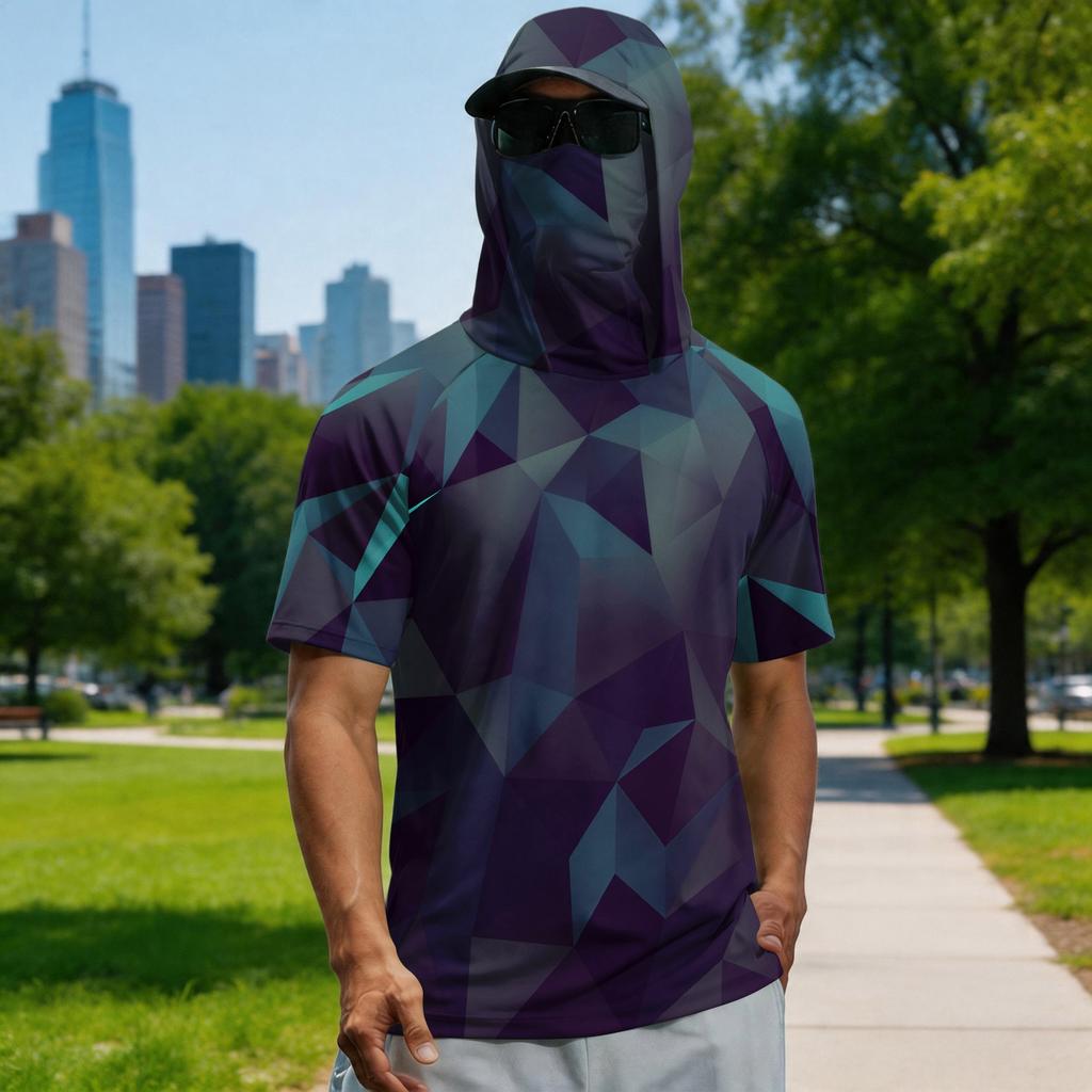 Men's Summer Camouflage Gradient Drying Short-sleeved T-shirt, Sun Clothing, Fishing, Fitness, Sports, Hooded Short-sleeved Shirt