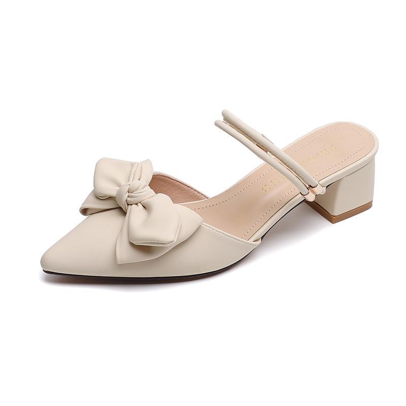 6807-36 Rear empty pointed middle heel sandals women's 2025 gentle and versatile summer thick heel single shoes