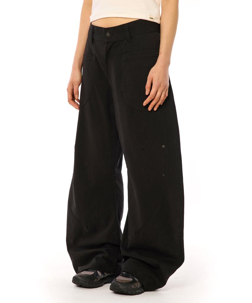 BOUNDARY Antique Bio-Washed Curved Cut Pants [Black]